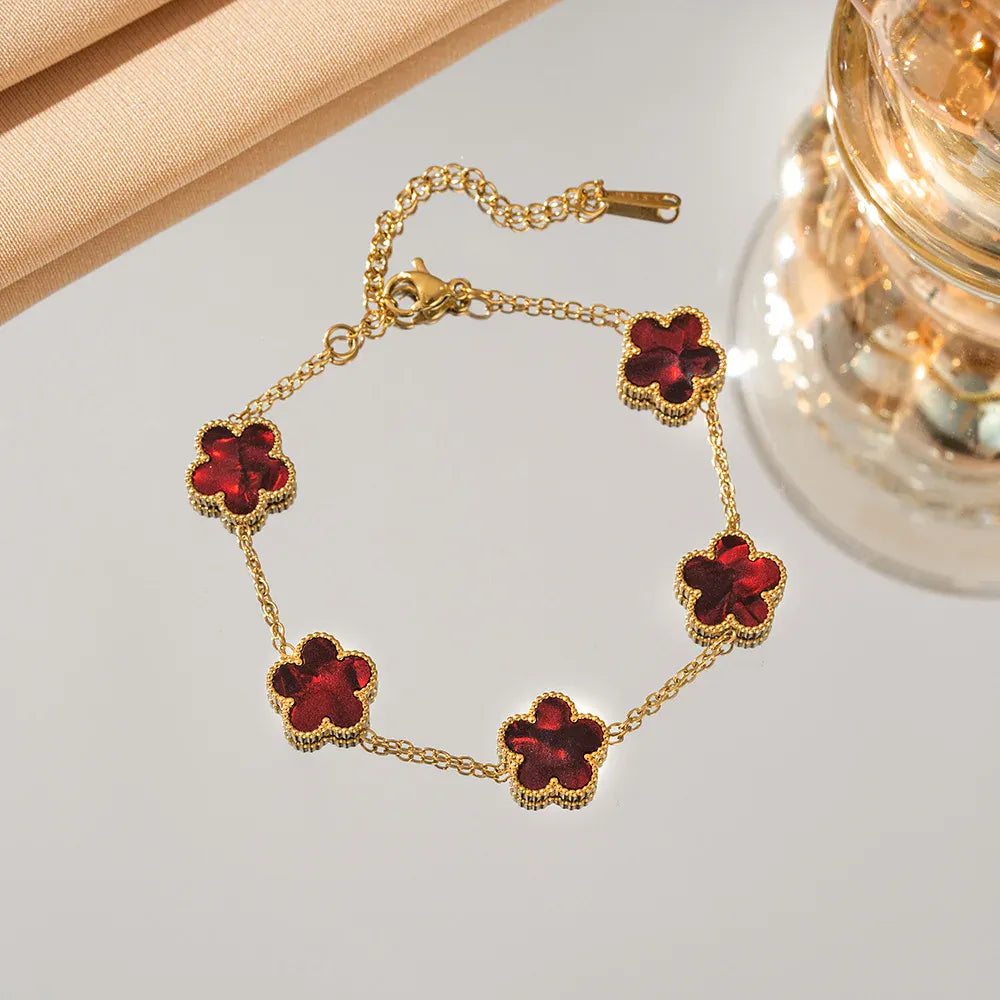 Gradient Color Adjustable Stainless Steel Bracelet for Women Classic Luxury Five Flower Design Fashionable Party Jewelry Gift