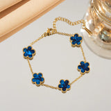 Gradient Color Adjustable Stainless Steel Bracelet for Women Classic Luxury Five Flower Design Fashionable Party Jewelry Gift