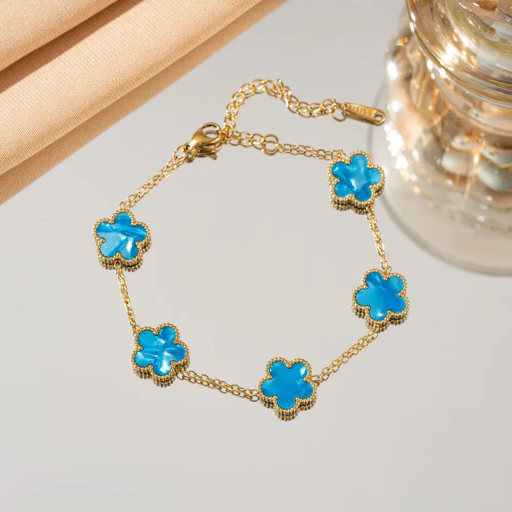 Gradient Color Adjustable Stainless Steel Bracelet for Women Classic Luxury Five Flower Design Fashionable Party Jewelry Gift