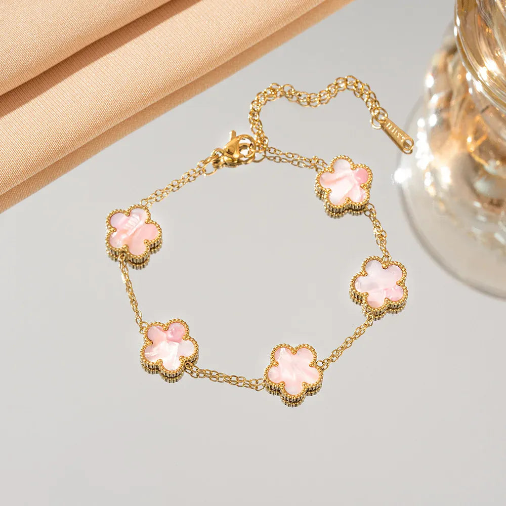 Gradient Color Adjustable Stainless Steel Bracelet for Women Classic Luxury Five Flower Design Fashionable Party Jewelry Gift