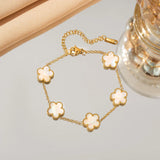 Gradient Color Adjustable Stainless Steel Bracelet for Women Classic Luxury Five Flower Design Fashionable Party Jewelry Gift