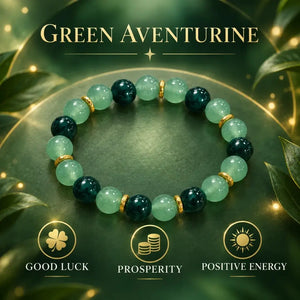 Green Aventurine Crystal Beaded Bracelet for Good Luck, Wealth and Prosperity Attraction