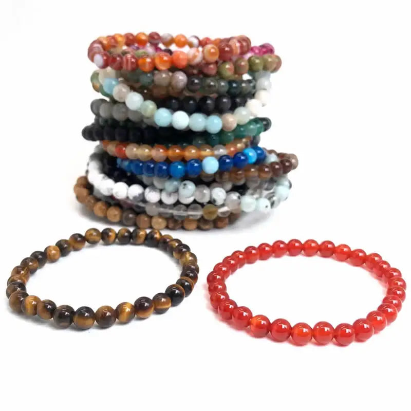 Handmade Polished Natural Gemstone 6mm Round Beads Stretch Elastic Crystal Reiki Healing Chakra Meditation Yoga Bracelet Jewelry