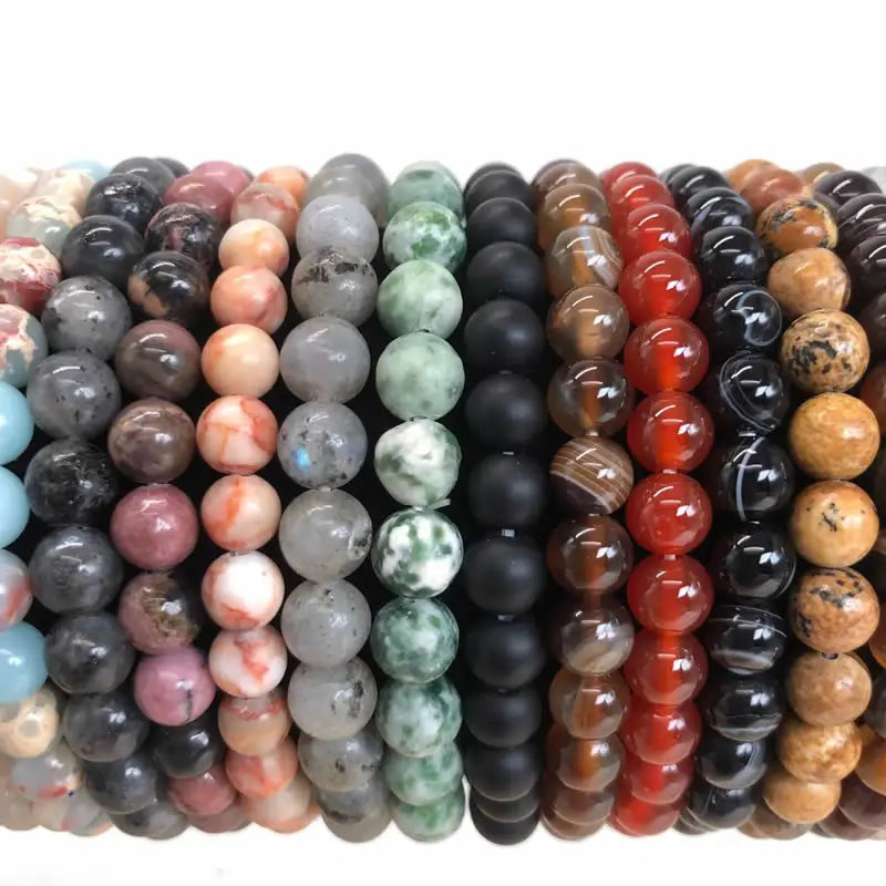 Handmade Polished Natural Gemstone 6mm Round Beads Stretch Elastic Crystal Reiki Healing Chakra Meditation Yoga Bracelet Jewelry
