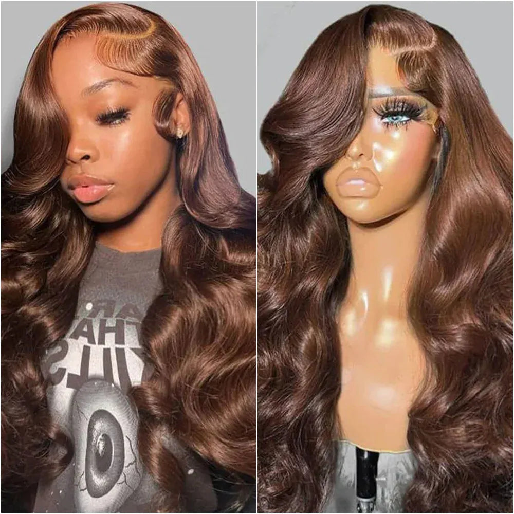 HD Chocolate Brown Body Wave 13x6 Lace Front Human Hair Wig 200% Density Transparent 13x4 Lace Frontal Brazilian Wigs For Women