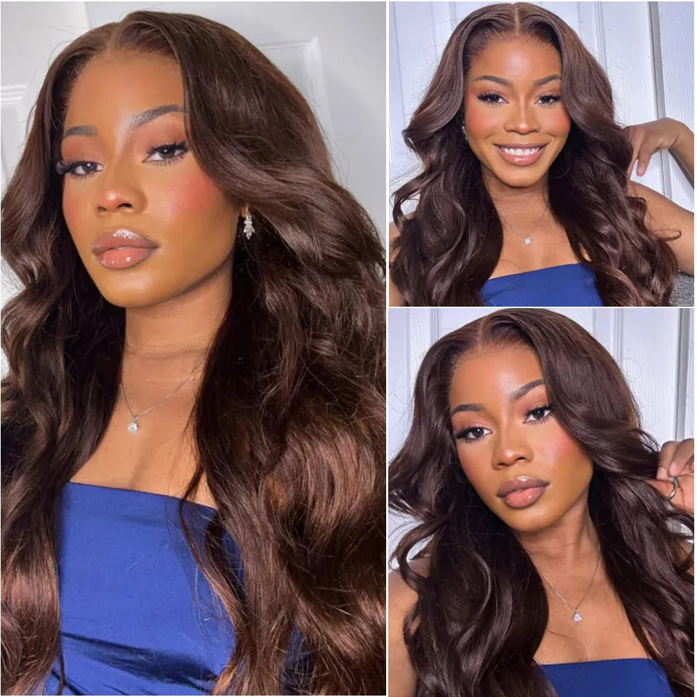 HD Chocolate Brown Body Wave 13x6 Lace Front Human Hair Wig 200% Density Transparent 13x4 Lace Frontal Brazilian Wigs For Women