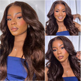 HD Chocolate Brown Body Wave 13x6 Lace Front Human Hair Wig 200% Density Transparent 13x4 Lace Frontal Brazilian Wigs For Women