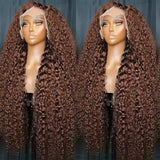 HD Transparent 250% Density Chocolate Brown Deep Wave Wig Human Hair Pre Plucked 13x6 HD Lace Front Wig Deep Wave Lace Front Wig