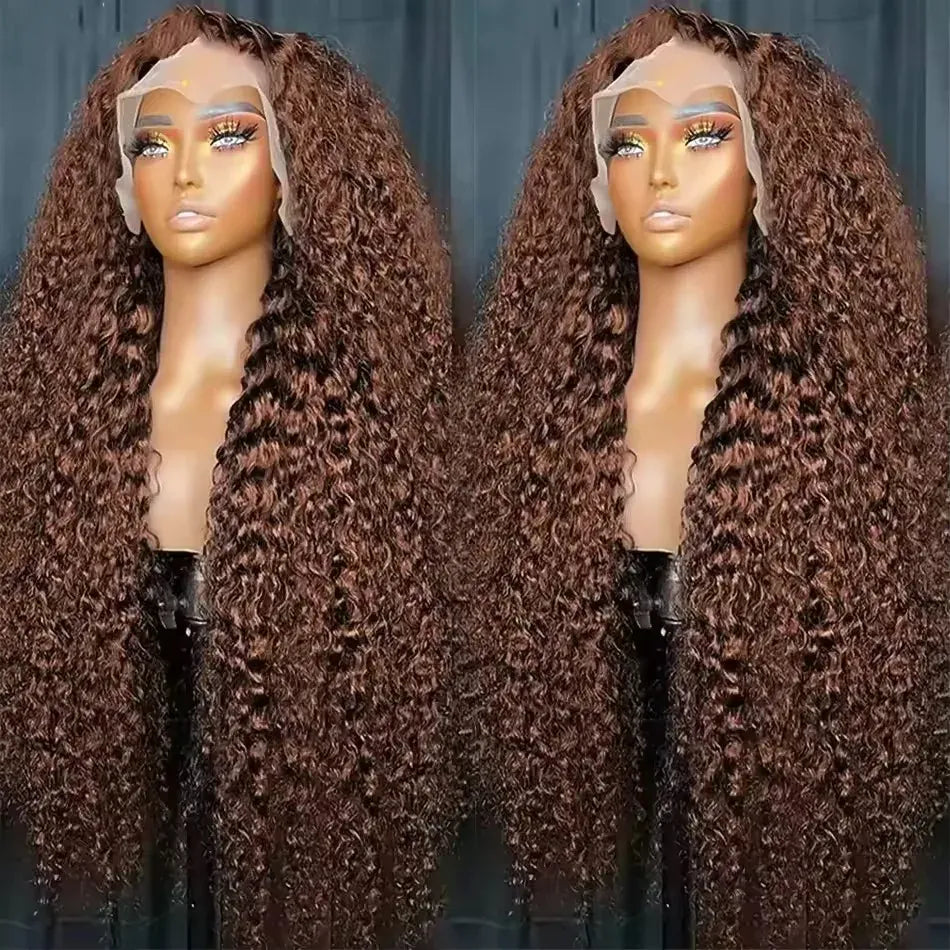HD Transparent 250% Density Chocolate Brown Deep Wave Wig Human Hair Pre Plucked 13x6 HD Lace Front Wig Deep Wave Lace Front Wig