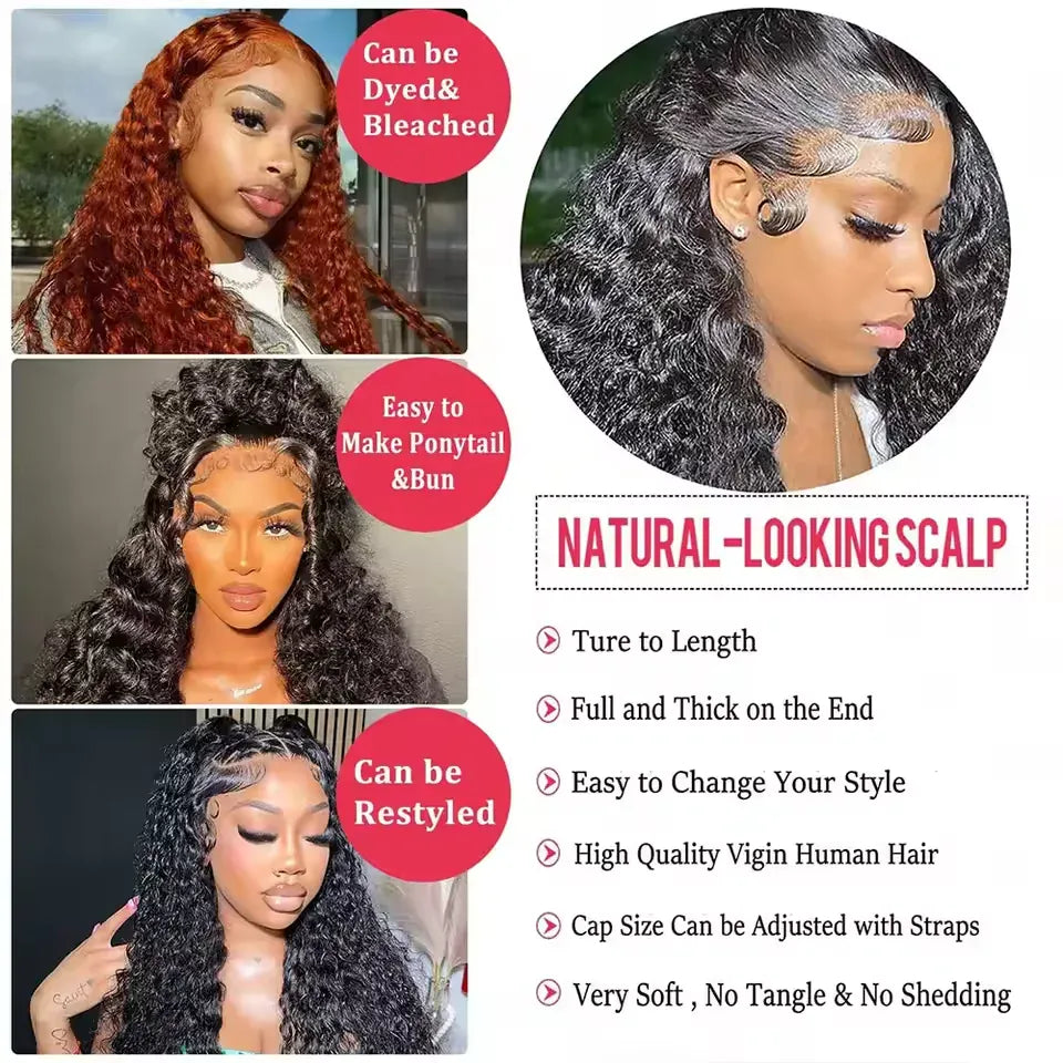 HD Transparent Deep Curly Frontal Wig 13x4 Curly Lace Front Human Hair Wigs For Black Women Wet And Wavy Water Clearance On Sale