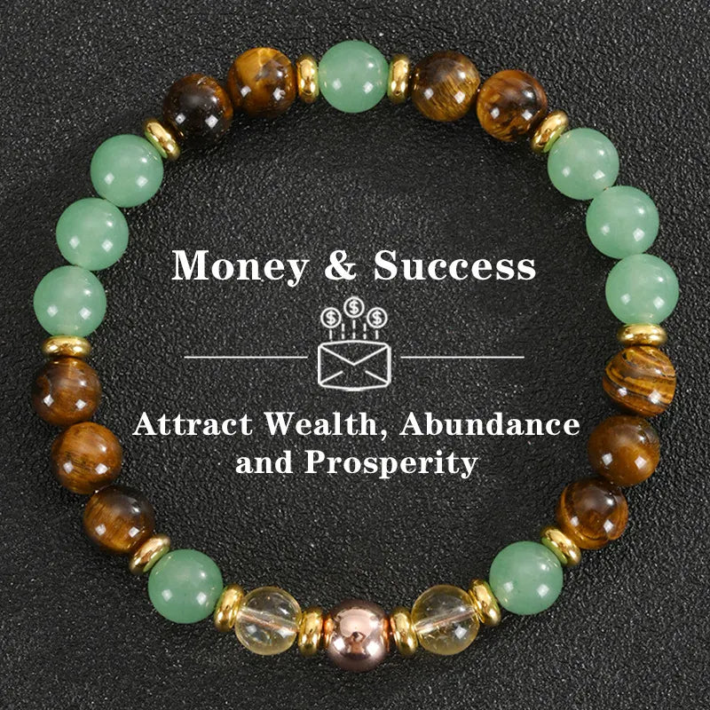 Healing Crystal Bracelet for Women 8mm Crystal Natural Stone Beads Wealth Money Success Bracelet Good Luck Jewelry Gift