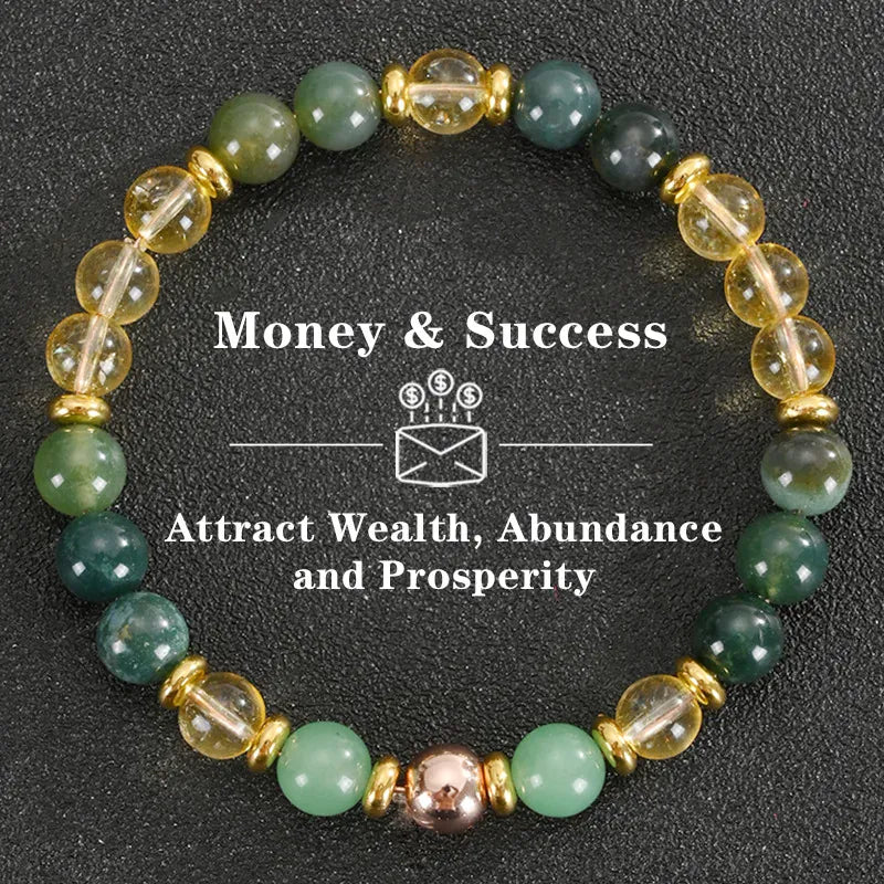 Healing Crystal Bracelet for Women 8mm Crystal Natural Stone Beads Wealth Money Success Bracelet Good Luck Jewelry Gift