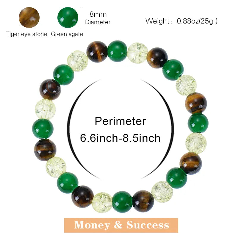 Healing Crystal Bracelet for Women 8mm Crystal Natural Stone Beads Wealth Money Success Bracelet Good Luck Jewelry Gift