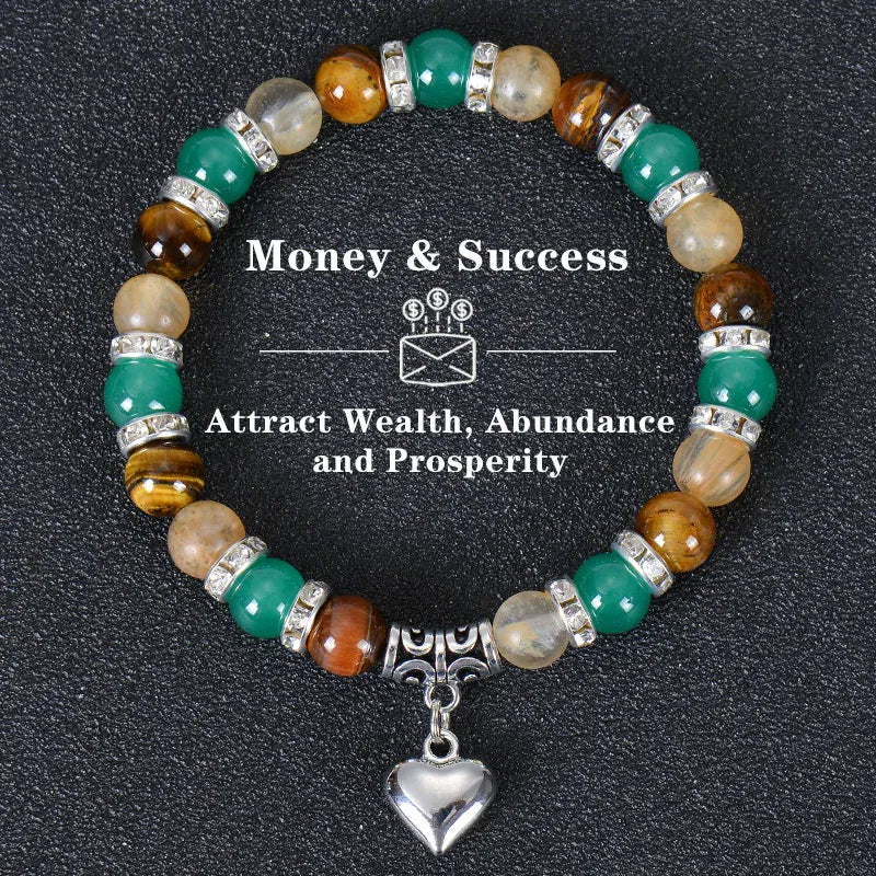 Healing Crystal Bracelet for Women 8mm Crystal Natural Stone Beads Wealth Money Success Bracelet Good Luck Jewelry Gift