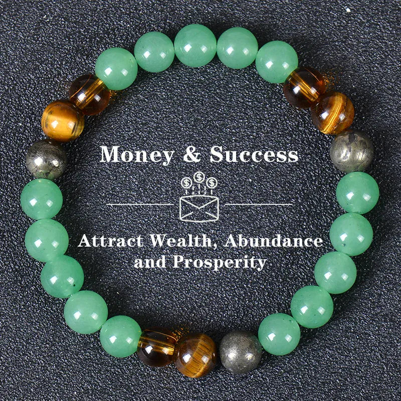 Healing Crystal Bracelet for Women 8mm Crystal Natural Stone Beads Wealth Money Success Bracelet Good Luck Jewelry Gift
