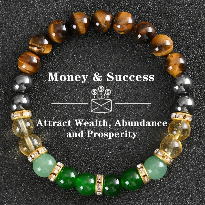 Healing Crystal Bracelet for Women 8mm Crystal Natural Stone Beads Wealth Money Success Bracelet Good Luck Jewelry Gift