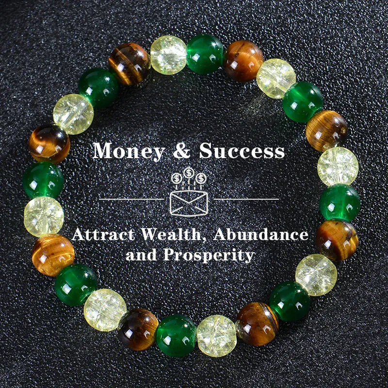 Healing Crystal Bracelet for Women 8mm Crystal Natural Stone Beads Wealth Money Success Bracelet Good Luck Jewelry Gift
