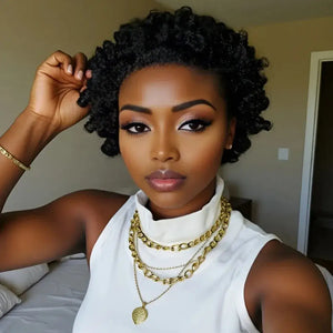 (Hecate) Afro Kinky Curly Pixie Remy Human Hair Wig, 13x4 Transparent Lace Front, Glueless Short Cut