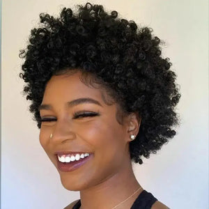 (Hecate) Afro Kinky Curly Pixie Remy Human Hair Wig, 13x4 Transparent Lace Front, Glueless Short Cut