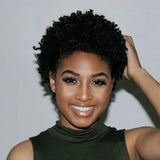 (Hecate) Afro Kinky Curly Pixie Remy Human Hair Wig, 13x4 Transparent Lace Front, Glueless Short Cut
