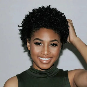 (Hecate) Afro Kinky Curly Pixie Remy Human Hair Wig, 13x4 Transparent Lace Front, Glueless Short Cut