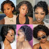 8-inch kinky curly pixie bob human hair wig with transparent lace front by HSF Marketplace