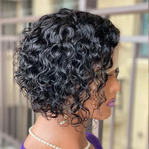 High Quality Curly Pixie Cut Wigs 13*4 Lace Frontal Wigs 15A Brazilian Virgin Human Hair Natural Short Hair Style 250% Density
