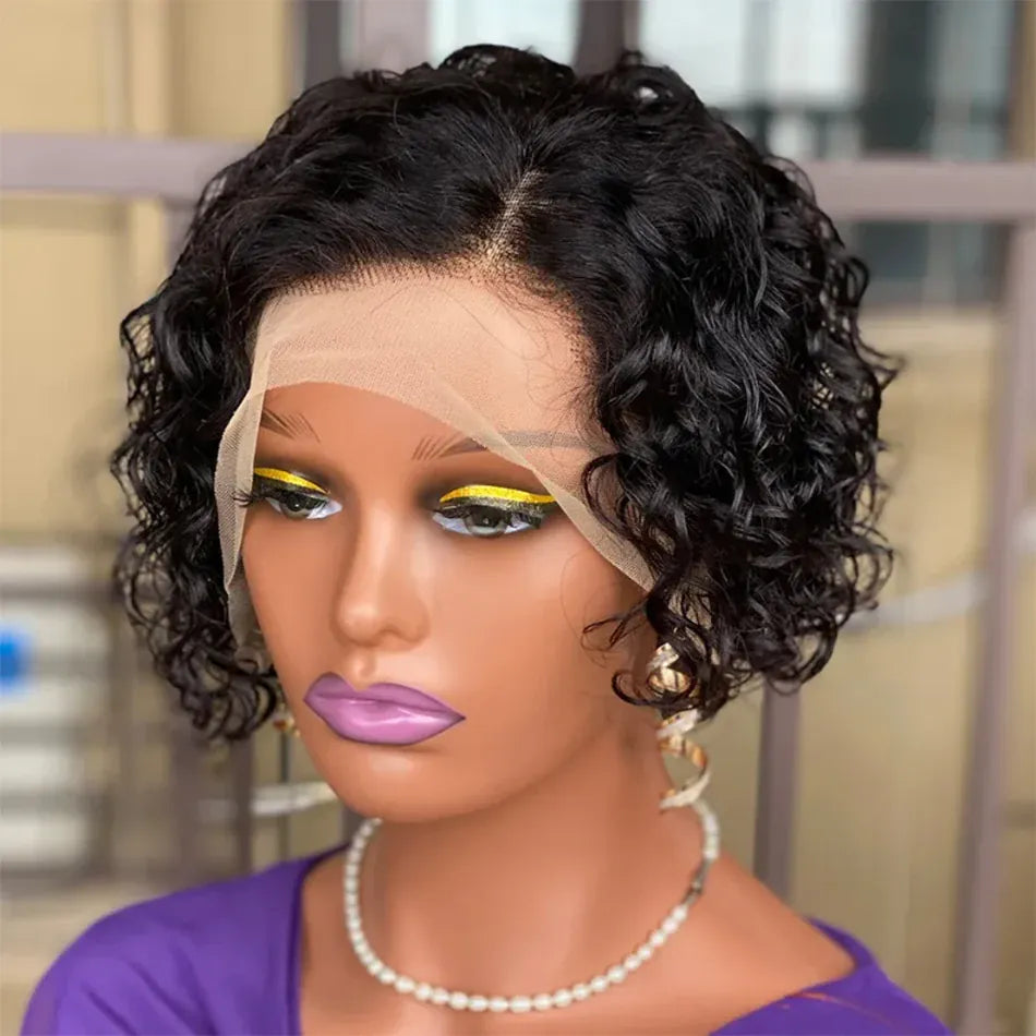 High Quality Curly Pixie Cut Wigs 13*4 Lace Frontal Wigs 15A Brazilian Virgin Human Hair Natural Short Hair Style 250% Density