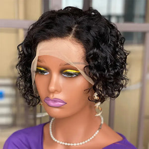 High Quality Curly Pixie Cut Wigs 13*4 Lace Frontal Wigs 15A Brazilian Virgin Human Hair Natural Short Hair Style 250% Density