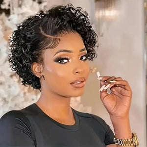 High Quality Curly Pixie Cut Wigs 13*4 Lace Frontal Wigs 15A Brazilian Virgin Human Hair Natural Short Hair Style 250% Density
