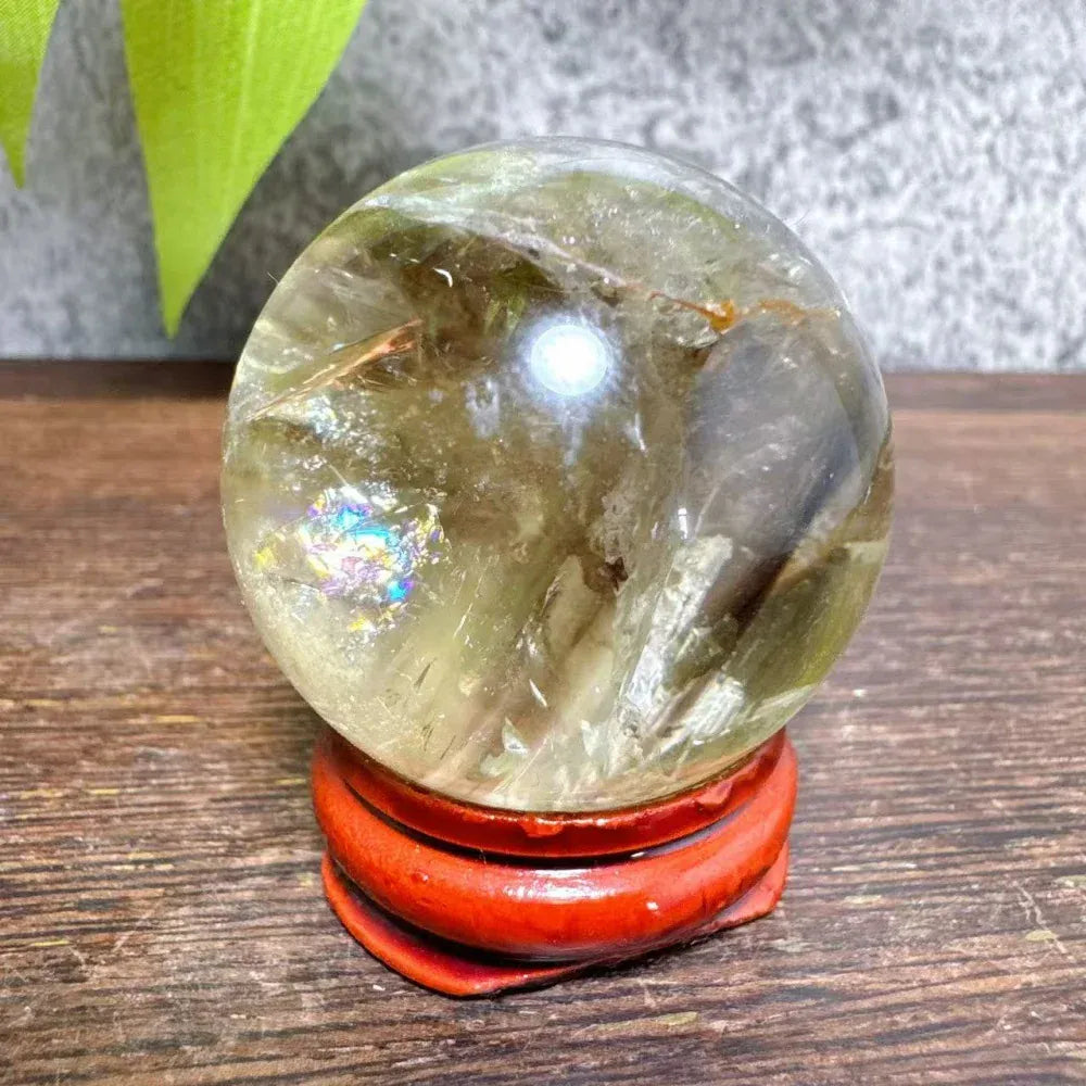High Quality Natural Crystals Smokey Citrine Quartz Rainbow Sphere Cute Size Carckle Ball  Giftgift