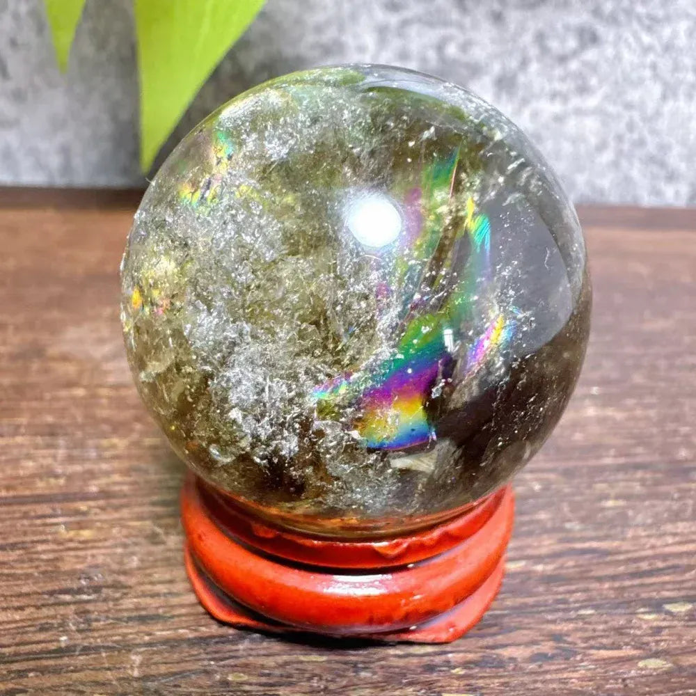 High Quality Natural Crystals Smokey Citrine Quartz Rainbow Sphere Cute Size Carckle Ball  Giftgift