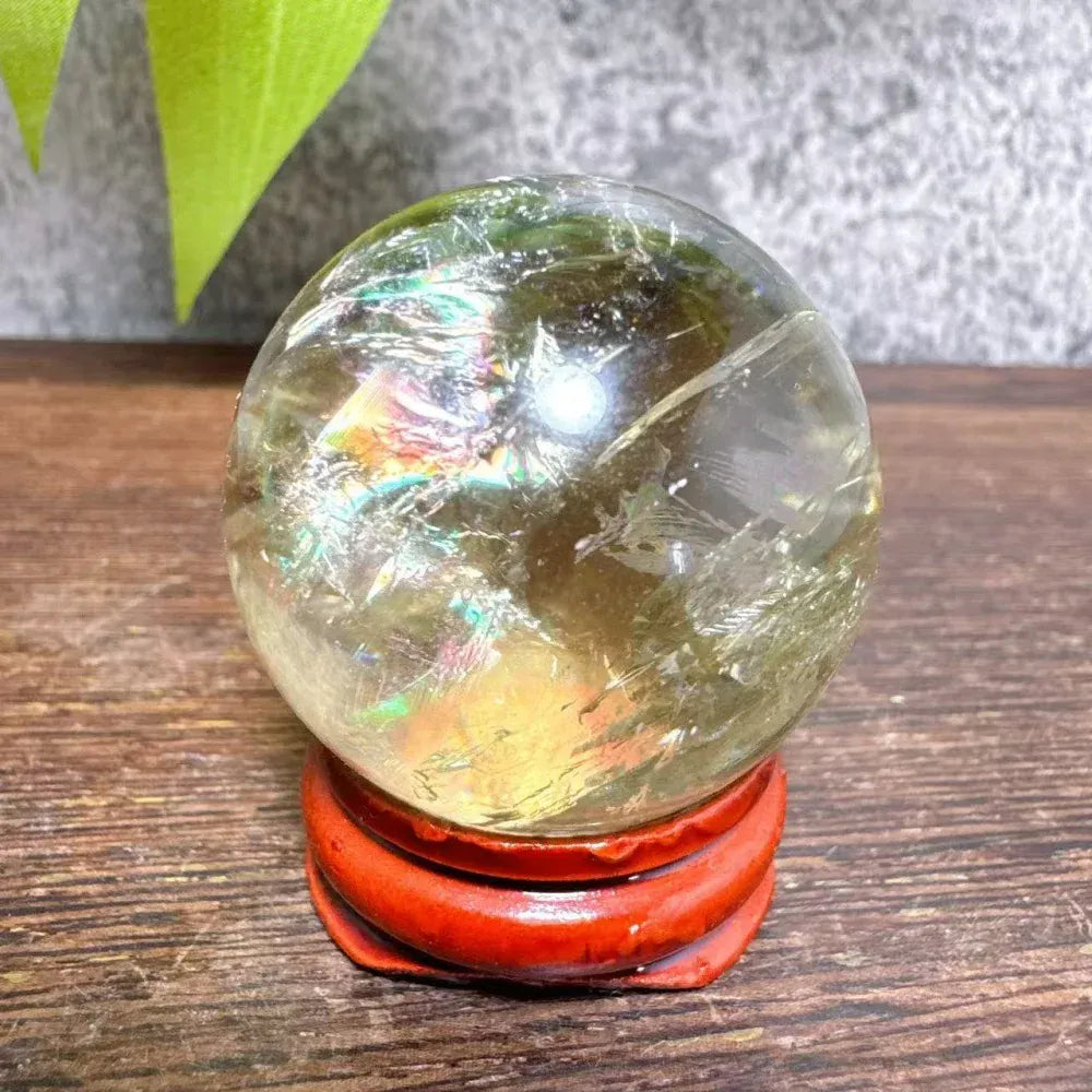 High Quality Natural Crystals Smokey Citrine Quartz Rainbow Sphere Cute Size Carckle Ball  Giftgift