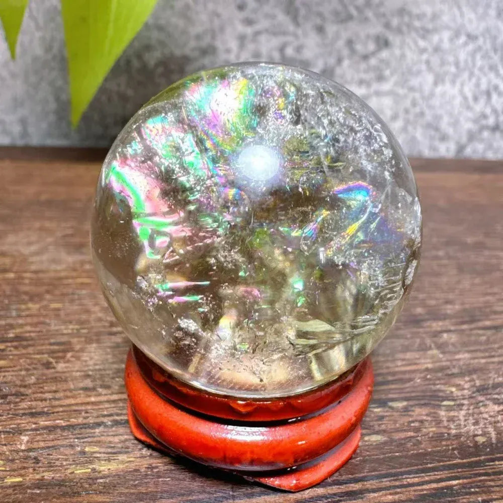 High Quality Natural Crystals Smokey Citrine Quartz Rainbow Sphere Cute Size Carckle Ball  Giftgift