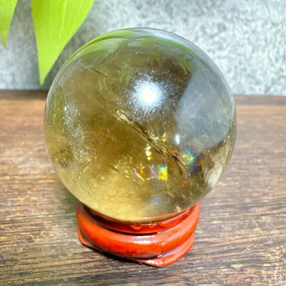 High Quality Natural Crystals Smokey Citrine Quartz Rainbow Sphere Cute Size Carckle Ball  Giftgift