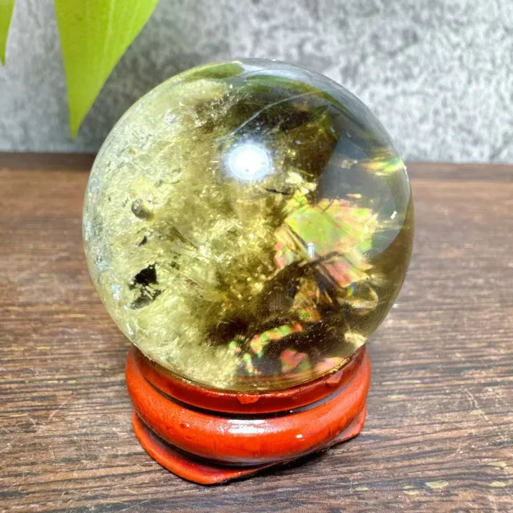 High Quality Natural Crystals Smokey Citrine Quartz Rainbow Sphere Cute Size Carckle Ball  Giftgift