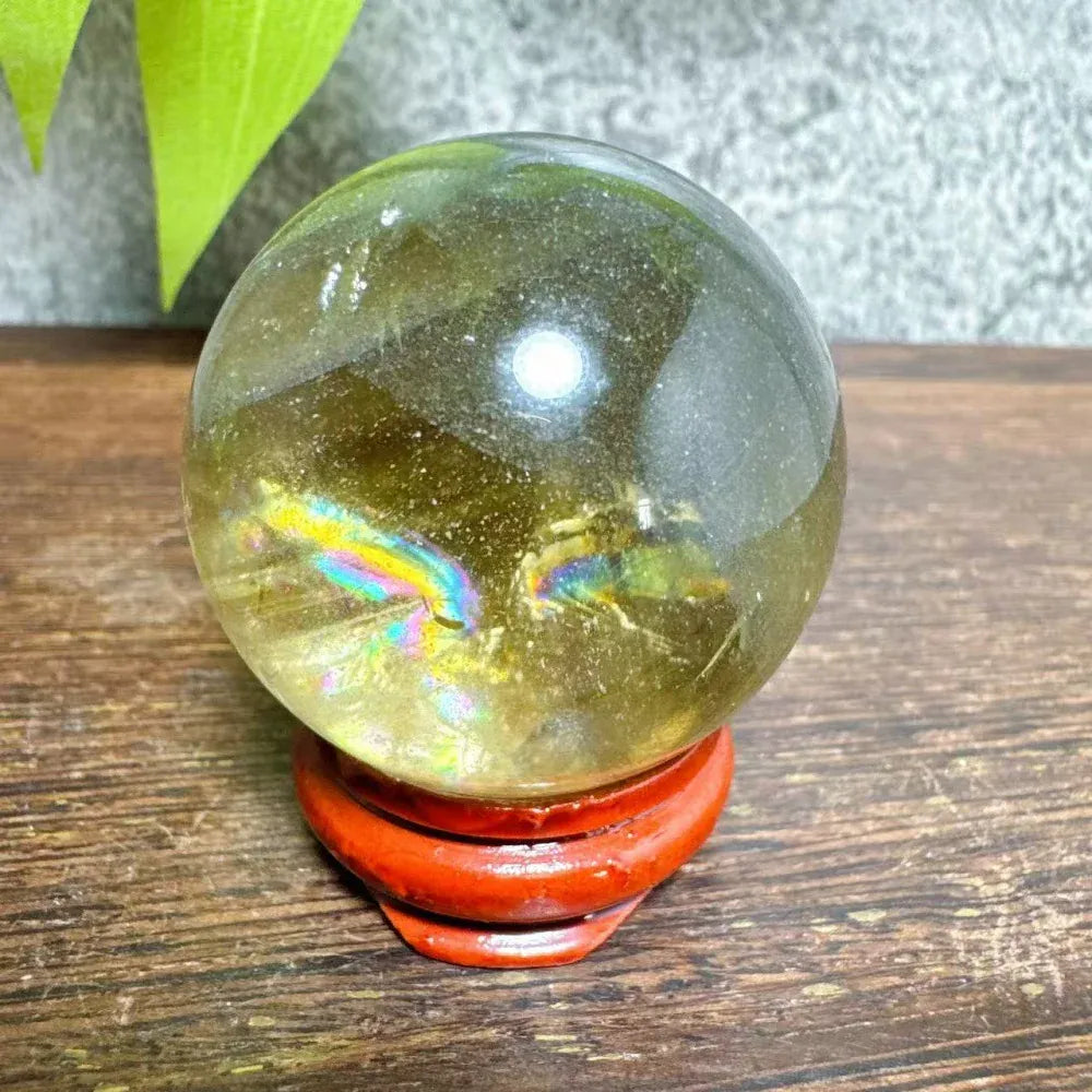 High Quality Natural Crystals Smokey Citrine Quartz Rainbow Sphere Cute Size Carckle Ball  Giftgift