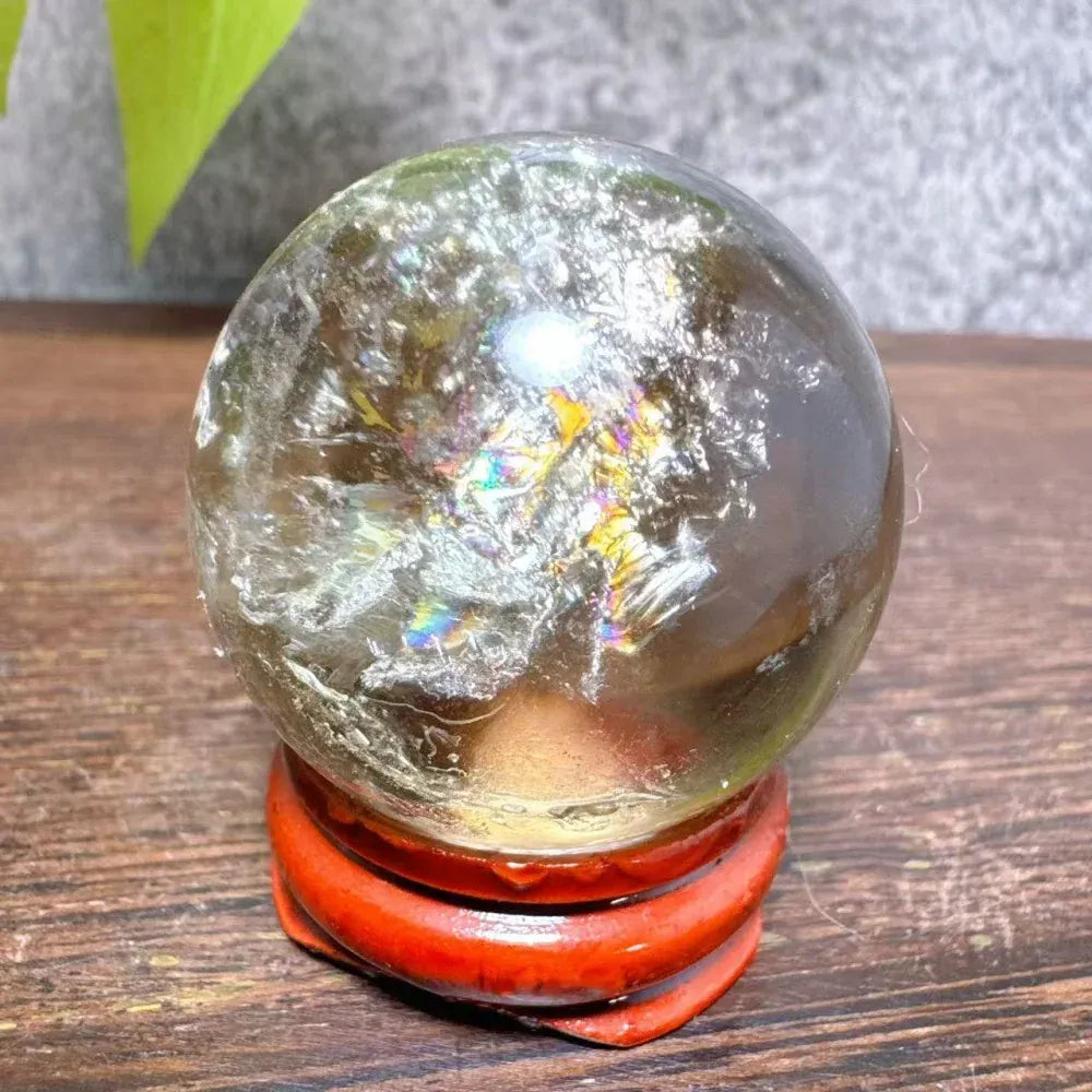 High Quality Natural Crystals Smokey Citrine Quartz Rainbow Sphere Cute Size Carckle Ball  Giftgift