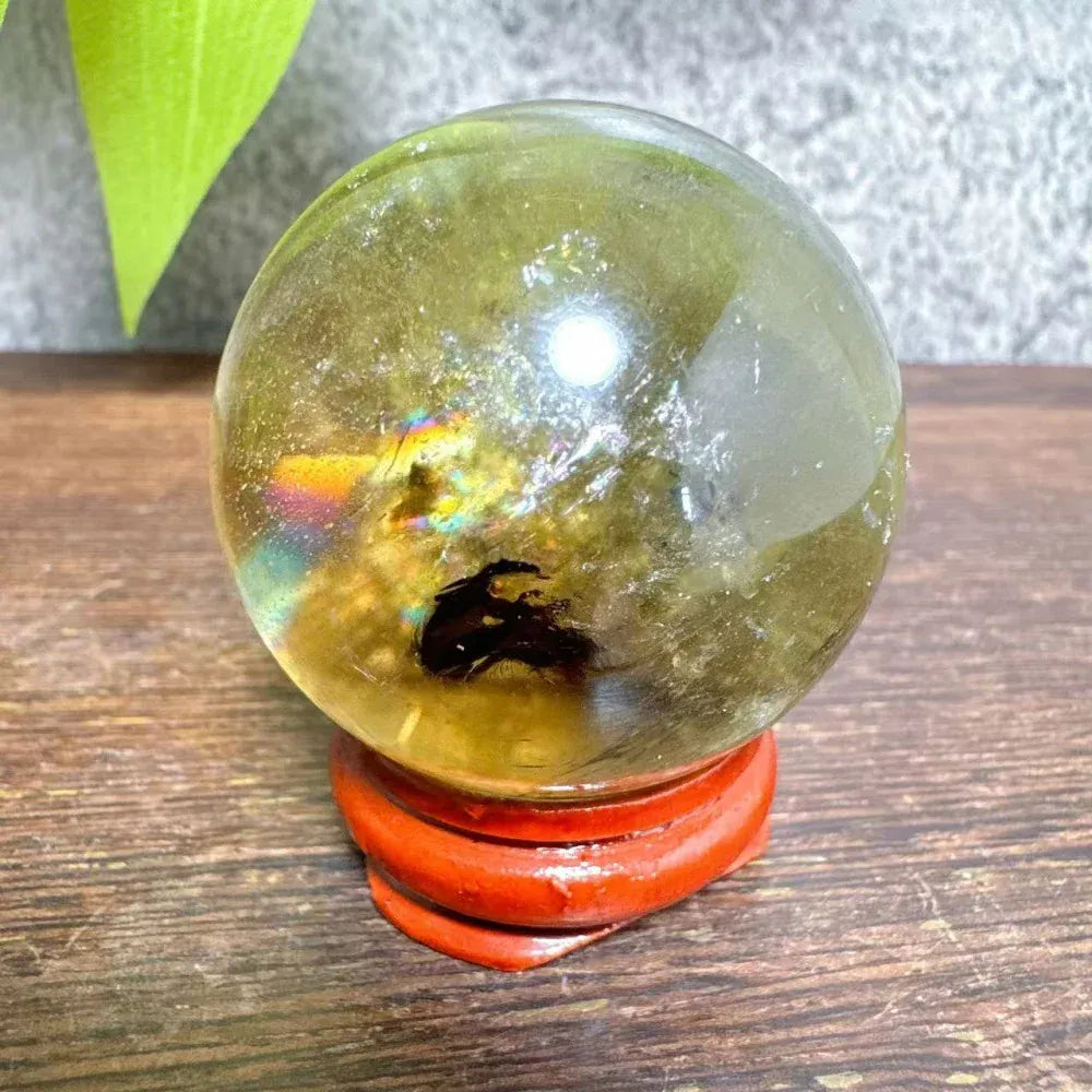 High Quality Natural Crystals Smokey Citrine Quartz Rainbow Sphere Cute Size Carckle Ball  Giftgift