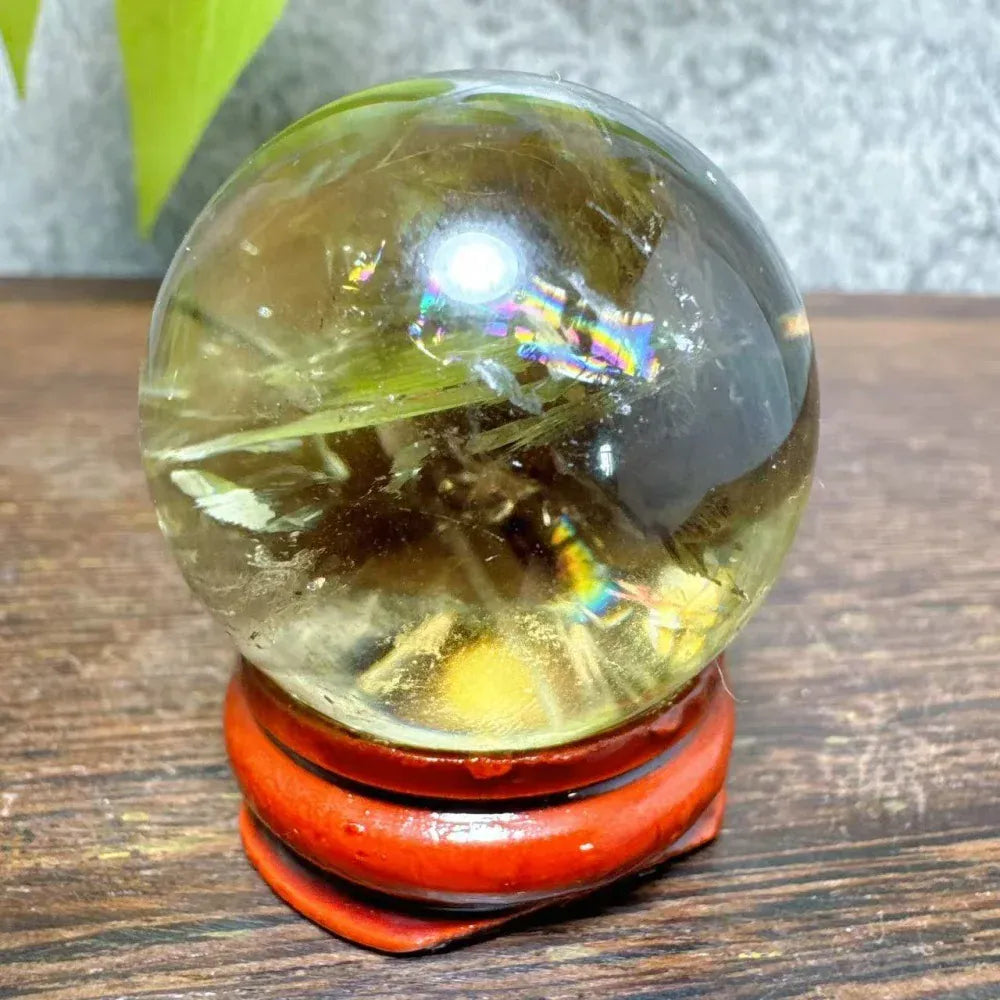 High Quality Natural Crystals Smokey Citrine Quartz Rainbow Sphere Cute Size Carckle Ball  Giftgift