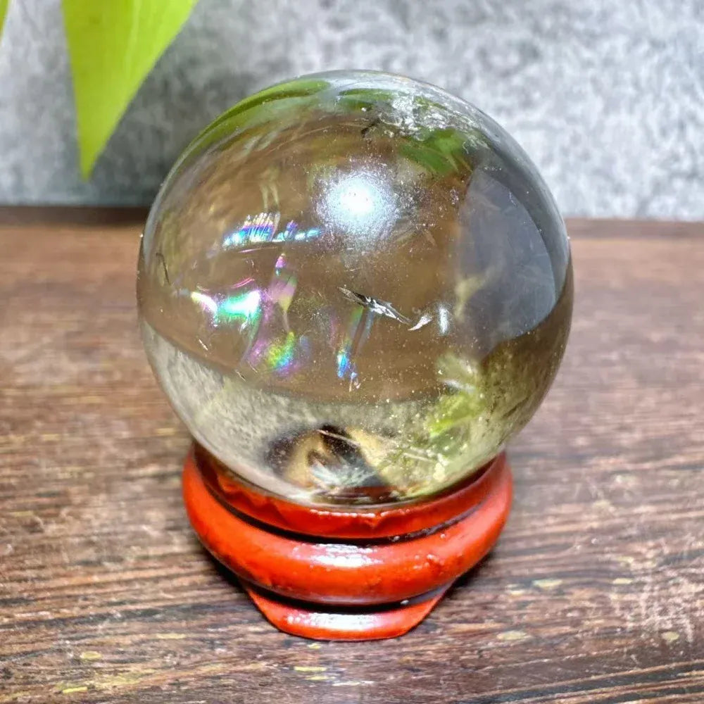 High Quality Natural Crystals Smokey Citrine Quartz Rainbow Sphere Cute Size Carckle Ball  Giftgift
