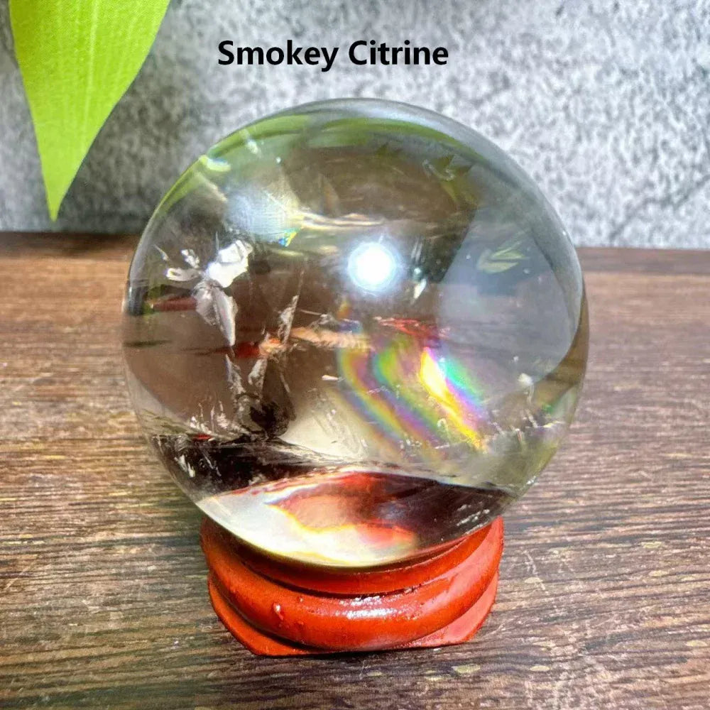 High Quality Natural Crystals Smokey Citrine Quartz Rainbow Sphere Cute Size Carckle Ball  Giftgift
