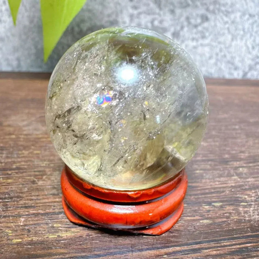 High Quality Natural Crystals Smokey Citrine Quartz Rainbow Sphere Cute Size Carckle Ball  Giftgift