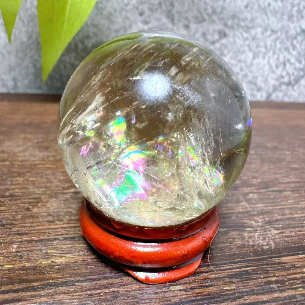 High Quality Natural Crystals Smokey Citrine Quartz Rainbow Sphere Cute Size Carckle Ball  Giftgift