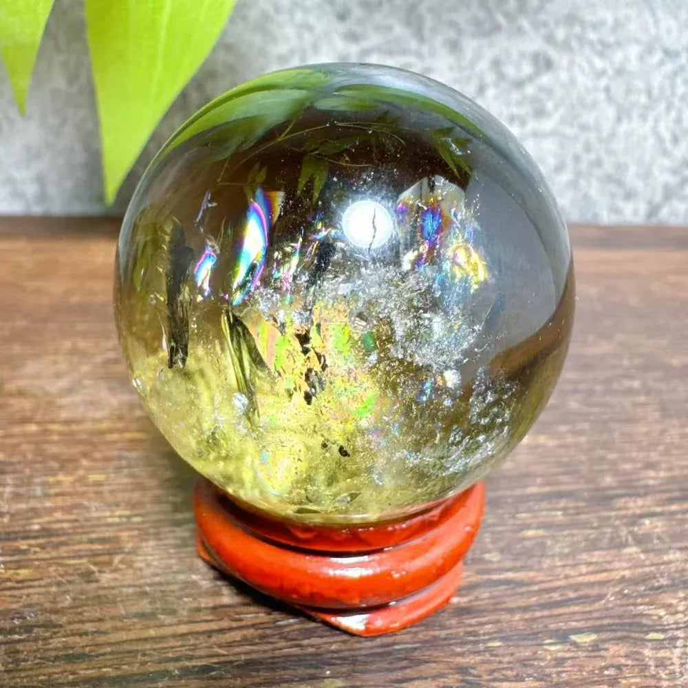 High Quality Natural Crystals Smokey Citrine Quartz Rainbow Sphere Cute Size Carckle Ball  Giftgift