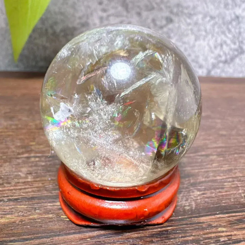 High Quality Natural Crystals Smokey Citrine Quartz Rainbow Sphere Cute Size Carckle Ball  Giftgift