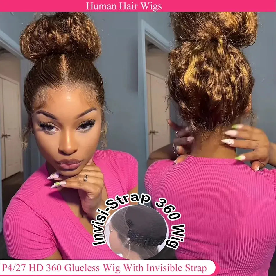 Highlight 360 Full Lace Wig Human Hair Pre Plucked Hd Deep Wave Frontal Wig Invisible Drawstring Curly Human Hair Wigs 3032 Inch