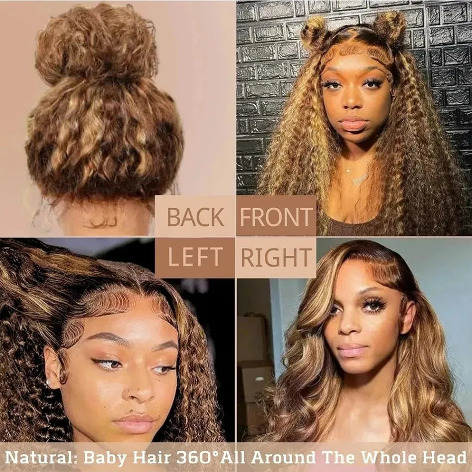 Highlight 360 Full Lace Wig Human Hair Pre Plucked Hd Deep Wave Frontal Wig Invisible Drawstring Curly Human Hair Wigs 3032 Inch