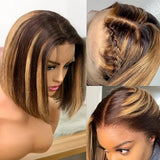 Highlight 4/27 Bob Wig Human Hair 13x6 HD Lace Front Wigs Human Hair Pre Plucked 200% Density Invisible Knots Ombre Straight Lace Front Bob Wigs for Women