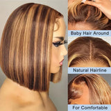 Highlight 4/27 Bob Wig Human Hair 13x6 HD Lace Front Wigs Human Hair Pre Plucked 200% Density Invisible Knots Ombre Straight Lace Front Bob Wigs for Women